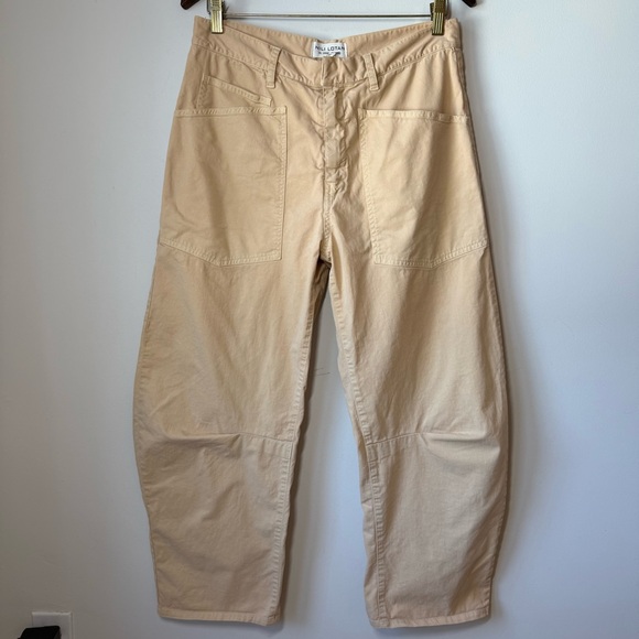 Nili Lotan Pants - Nili Lotan Shon barrel leg pants utility pockets cream baggy cotton blend